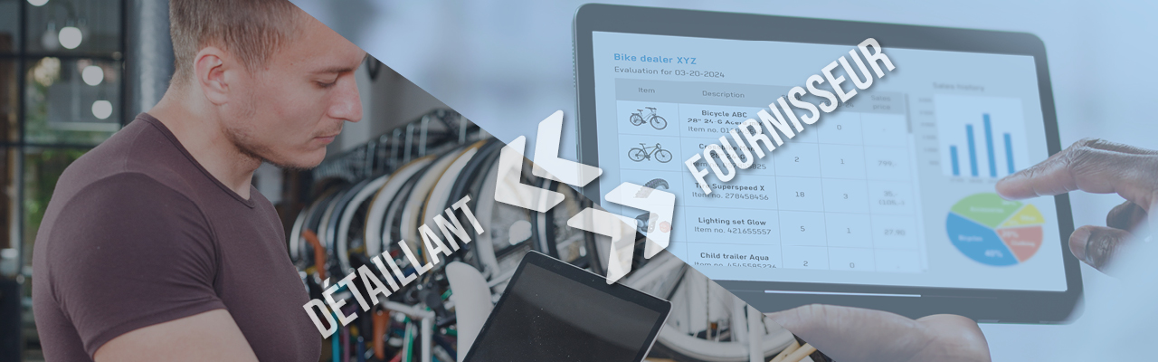 Transmission de données entre commerçants et fournisseurs via l’interface velo.API dans le secteur du vélo.